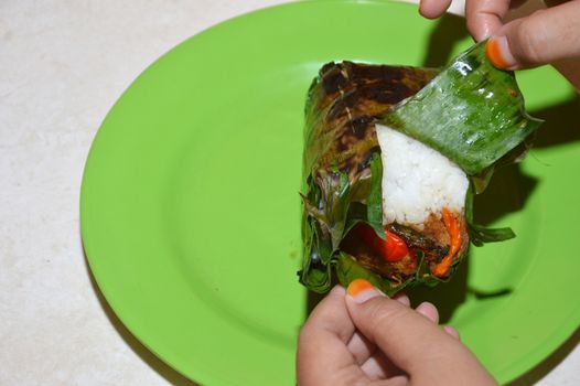 Nasi bakar or roasted rice typical culinary Jakarta