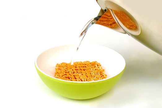 Instant noodles on white background.