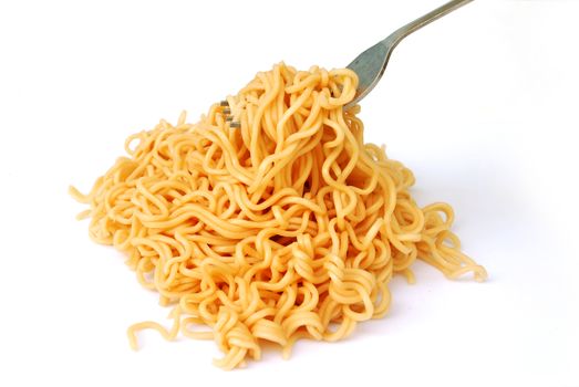 Instant noodles on white background.