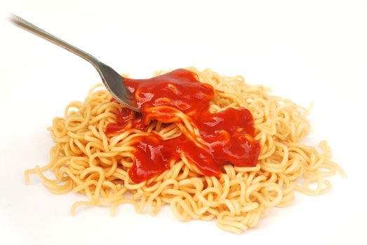 Instant noodles on white background.