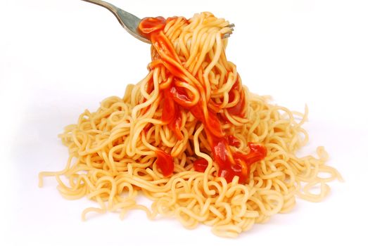 Instant noodles on white background.