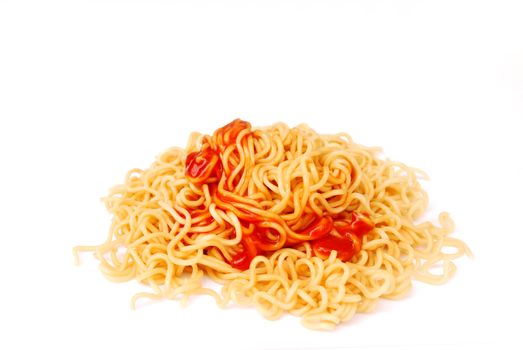 Instant noodles on white background.