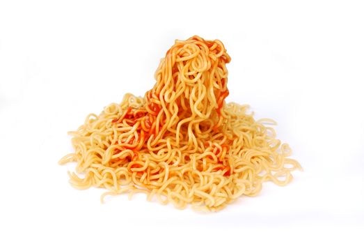 Instant noodles on white background.