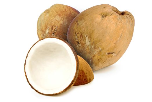 Dried coconut on white background.with clipping path.