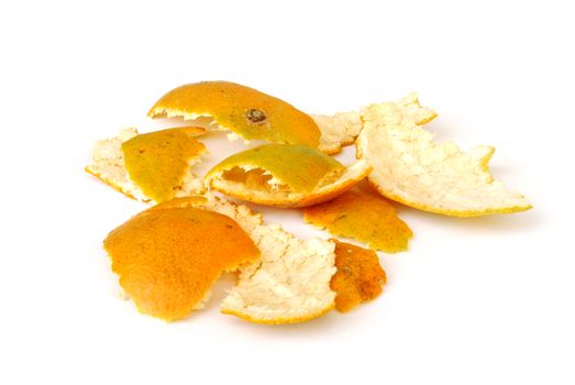 Orange peel on white background.