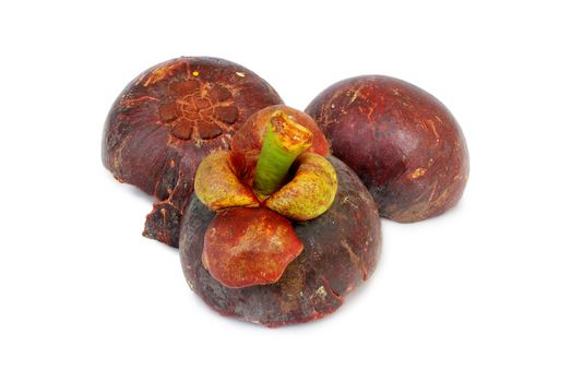 Dried mangosteen on  White Blackground.Properties of mangosteen. Help strengthen bones and teeth.With Clipping Path.