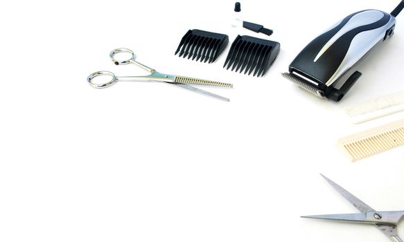 Barber equipment on white background.