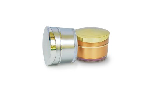 White and Gold face cream packaging on white background.With Clipping Path.