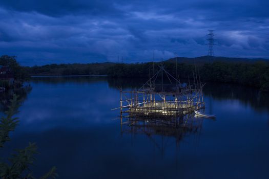 Bagang Fisherman,  a structure build from bamboo for to catch fish at Karajae estuary Pare-pare Indonesia