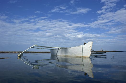 Sandeq, a traditional wooden boat on Palippi  beach at Majene Indonesia