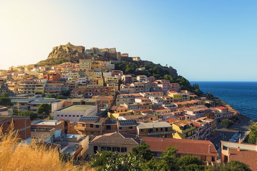 Panoramic view of the medieval city of Castelsardo in Sardinia, Italy