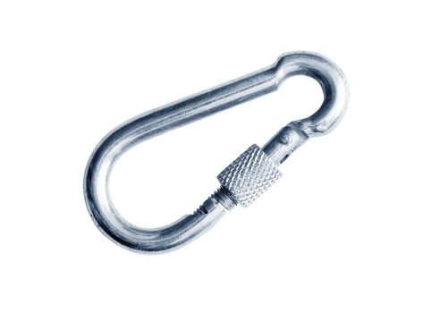 Metal carabiner isolated on white background with clipping path