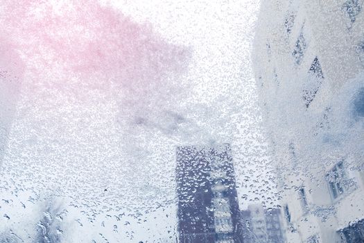 Windshield from inside the car during heavy snowfall.