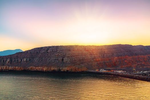 Sea and rocky shores in the fjords of the Gulf of Oman.