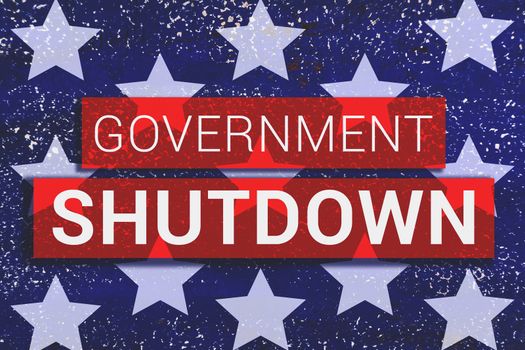 Government Shutdown Text With stars of Us Flag on blue background.