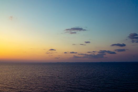 Colorful sunset on the sea. Vew of the sea sunset from the cruise ship.