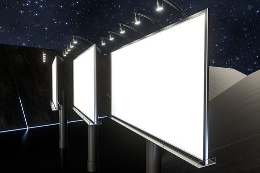 3d rendering, blank advertising board In the night scene. Computer digital image.