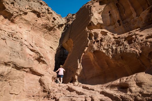 woman at the the solomons pillars in timna national park in israel near Eilat