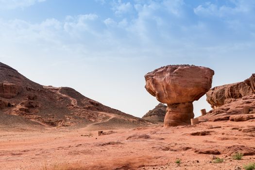 the famous mushroom rock in timna national park in israel, near eilat