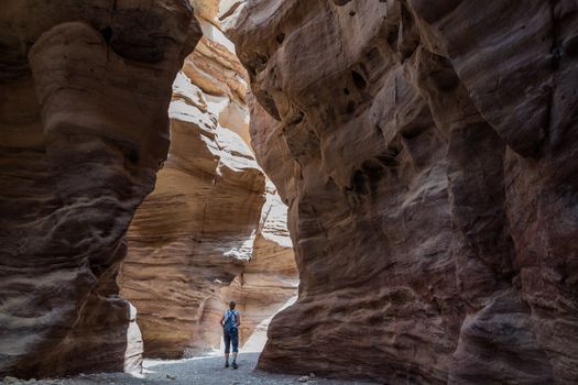 woman walking in the red canyon in israel