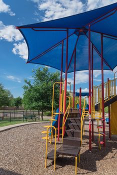 Colorful playground near community recreation facility in Texas, America