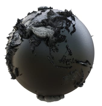 Abstract Black Earth Globe, Continets Extruded or Displacement. 3D illustration