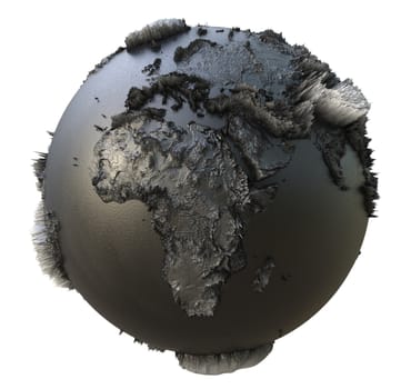 Abstract Black Earth Globe, Continets Extruded or Displacement. 3D illustration