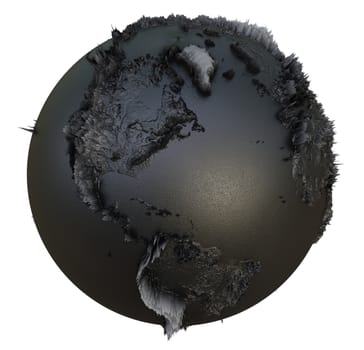 Abstract Black Earth Globe, Continets Extruded or Displacement. 3D illustration