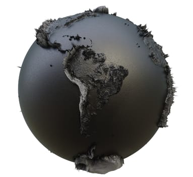 Abstract Black Earth Globe, Continets Extruded or Displacement. 3D illustration