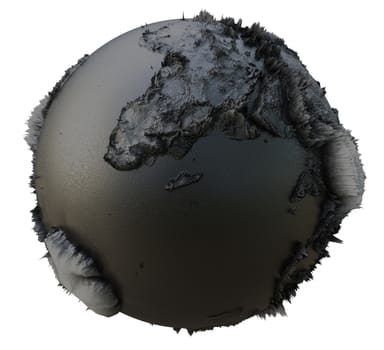 Abstract Black Earth Globe, Continets Extruded or Displacement. 3D illustration