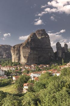 Kastraki, Greece - 07.04.2018. Panoramic view of the Kastraki village at the foot of the Meteora Mountains in Greece on a sunny summer day