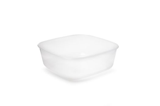 Plastic food storage containers on a white background. With clipping path.