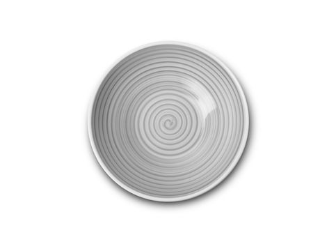Empty grey ceramic plate with spiral pattern in watercolor styles, View from above isolated on white background with clipping path