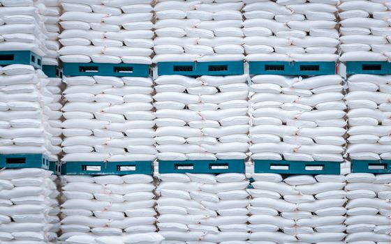 stack of white bag in the warehouse