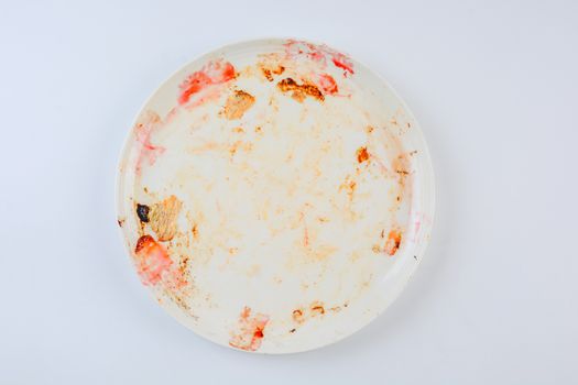 dirty and empty dish on white background