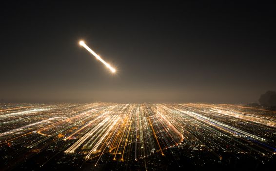 Abstract long exposure, experimental surreal photo, city and vehicle lights at night
