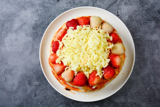 pizza with strawberry and cheeses, sweet pizza, layer cake pizza pn white background