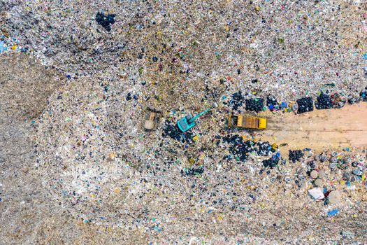 Aerial view of large landfill. Waste Garbage dump.