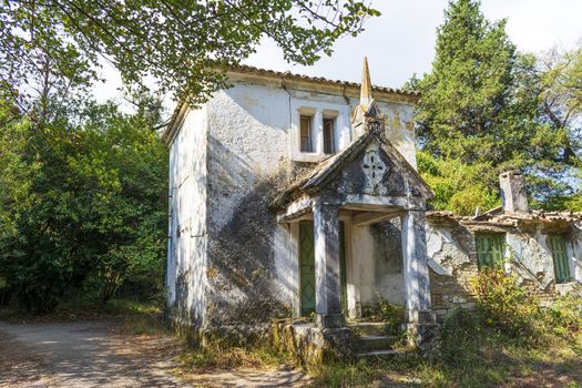 Corfu, Greece - August 26, 2018: Old building in Mon Repos Palace. The villa was built as a summer residence for the British Lord High Commissioner.