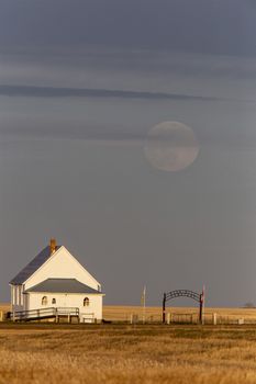 Country Church Full Moon in Saskatchewan Canada