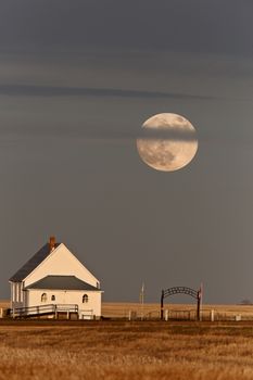 Country Church Full Moon in Saskatchewan Canada