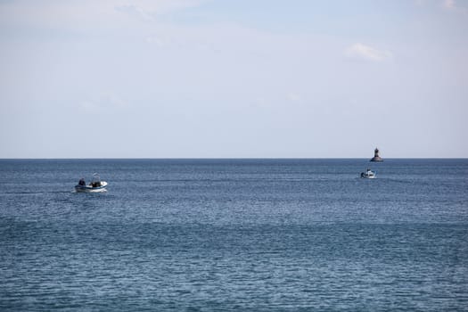 Pomorie, Bulgaria - May 01, 2019: Fishing Boat At Sea.