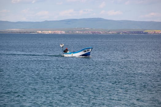 Pomorie, Bulgaria - May 01, 2019: Fishing Boat At Sea.