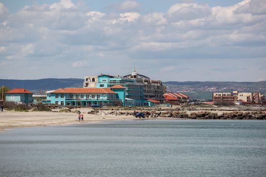 Pomorie, Bulgaria - May 01, 2019: Cleaning the Beach Before The New Seaside Season.