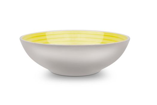 Empty yellow ceramic plate with spiral pattern in watercolor styles. Isolated on white background with clipping path