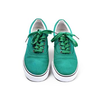 A pair of Green canvas shoes isolated on white background with clipping path