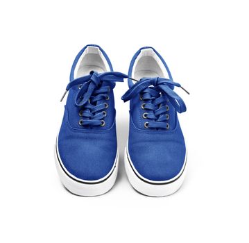 A pair of blue color canvas shoes isolated on white background with clipping path