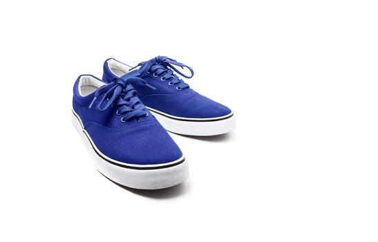 A pair of Blue canvas shoes isolated on white background with clipping path