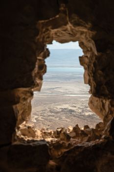 view from masada to the dead sea in israel and jordan across the sea