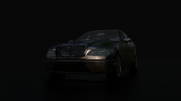 Modern sedan car on the dark background. 3d illustration